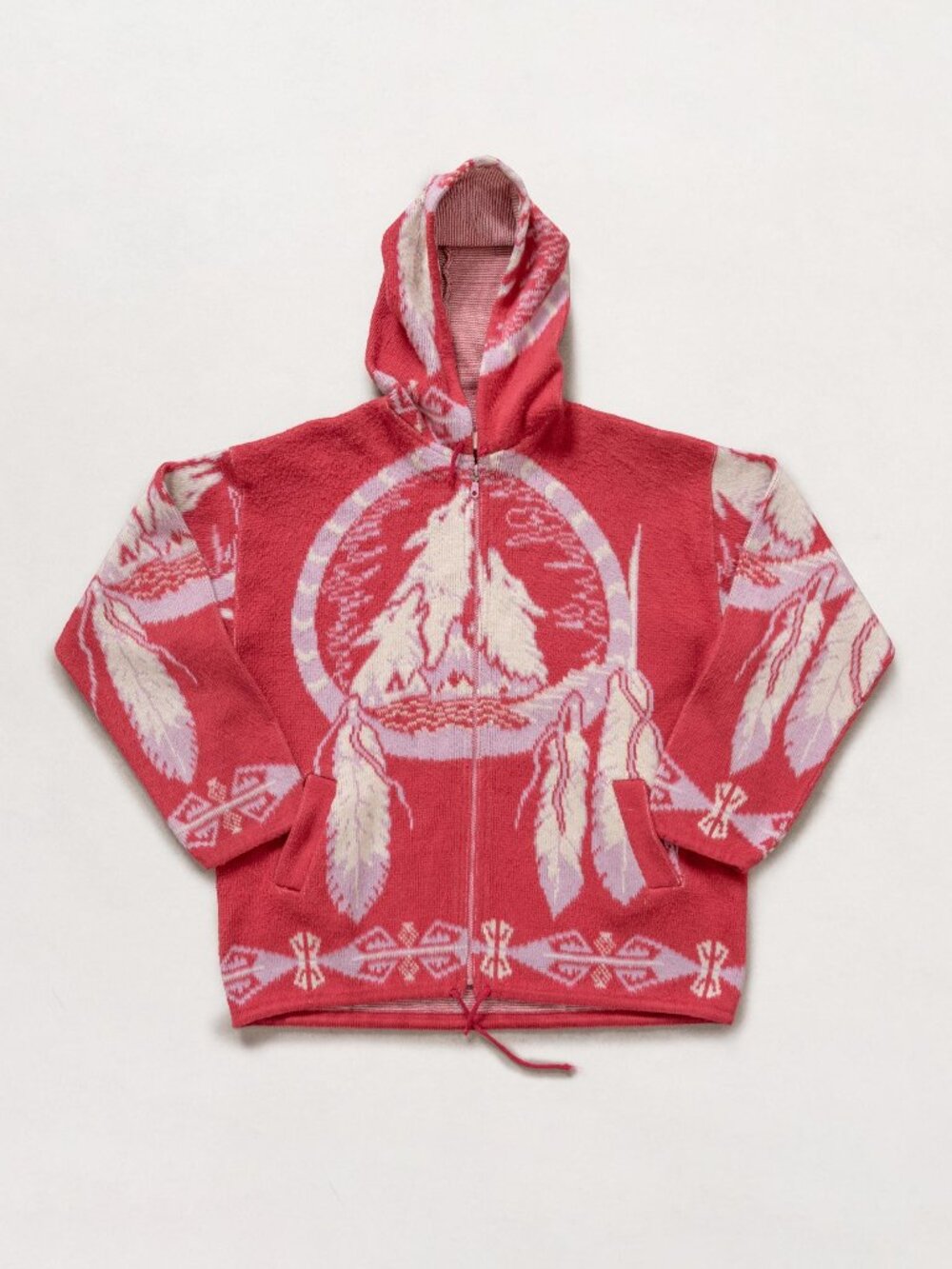 Fleece Knit Hoodie Vintage Wolves Blanket Oversize Jacket - Picture 3 of 13